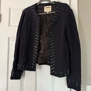 L'Agence Leather Detail Military Textured Blazer Jacket Edgy Unique Grunge